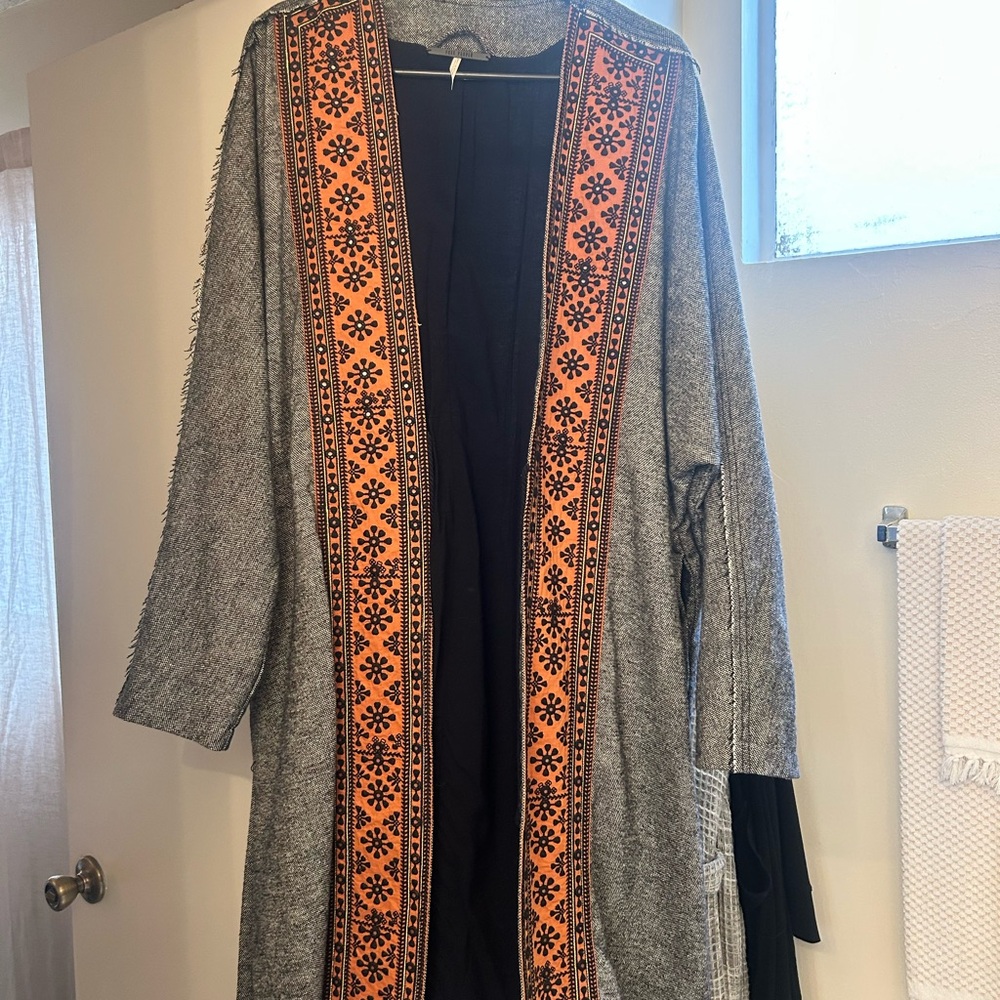 Gray and Orange Patterned Women's Sweater